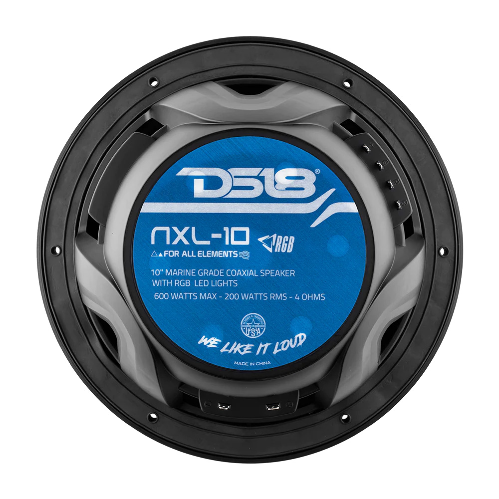DS18 HYDRO 10&quot; 2-Way Marine Speakers w/Bullet Tweeters &amp; Integrated RGB LED Lights - Black